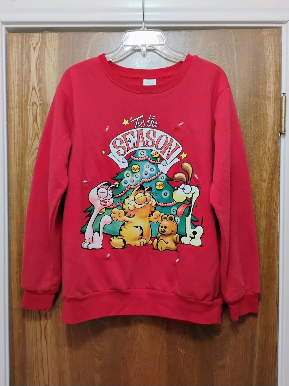 Nickelodeon Red 'Tis the Season' Crewneck Sweater with Cartoon Holiday Graphic
